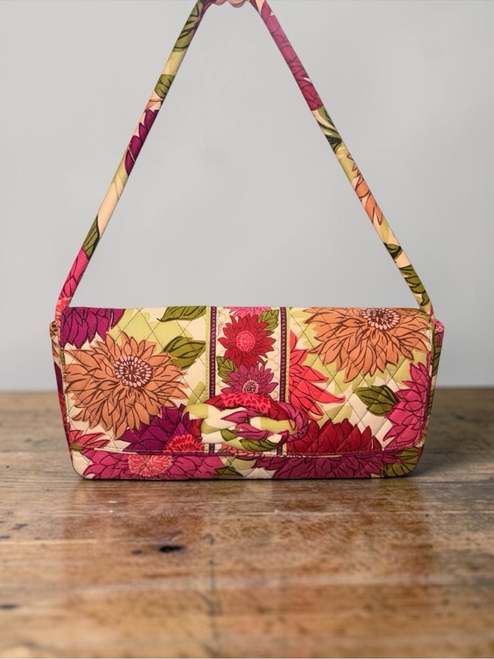 Vera Bradley Floral Quilted Shoulder Bag in Pink, Orange and Green